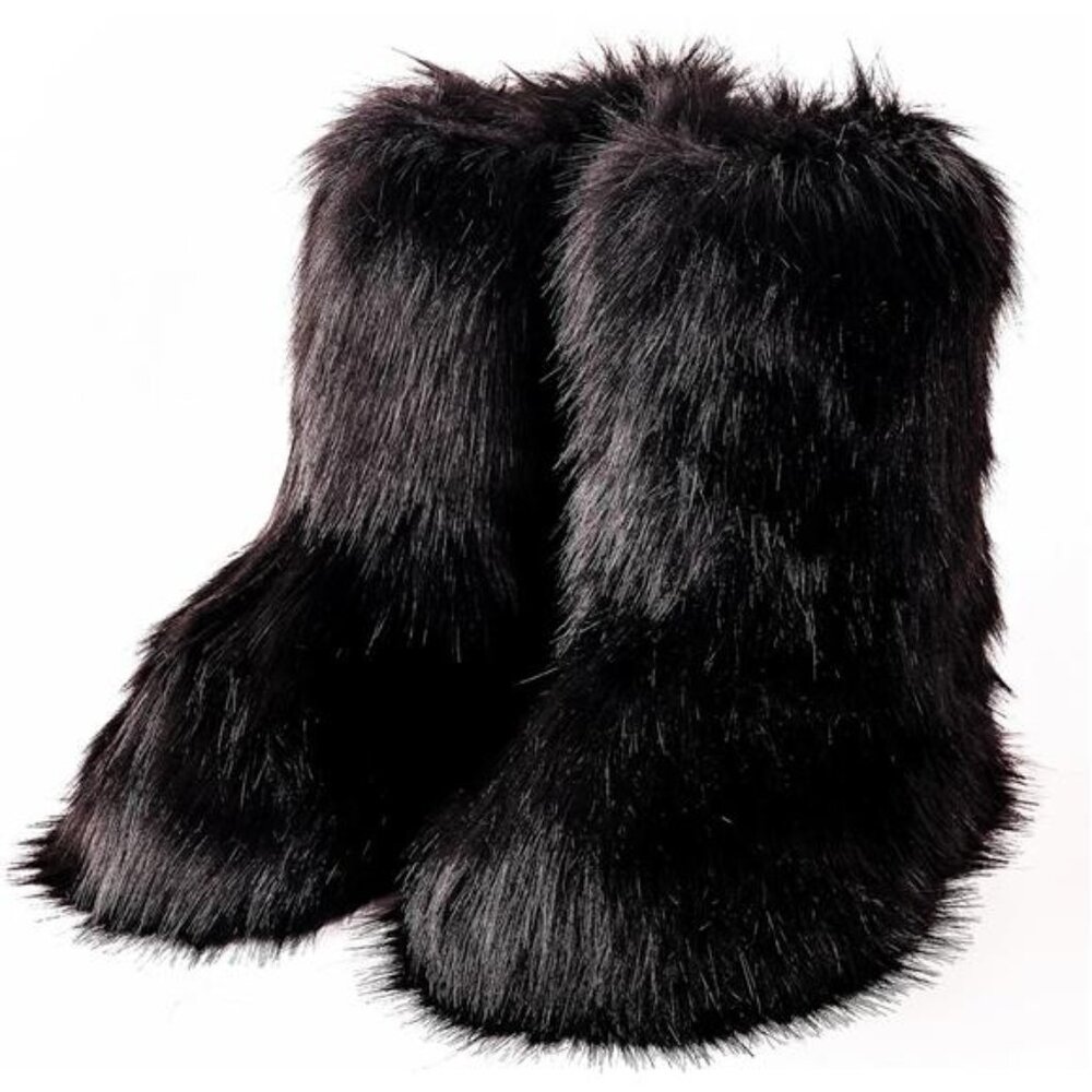 Snow Boots for Women 2024 Furry Boots Winter Knee High Flat Heel Fluffy Faux Fur